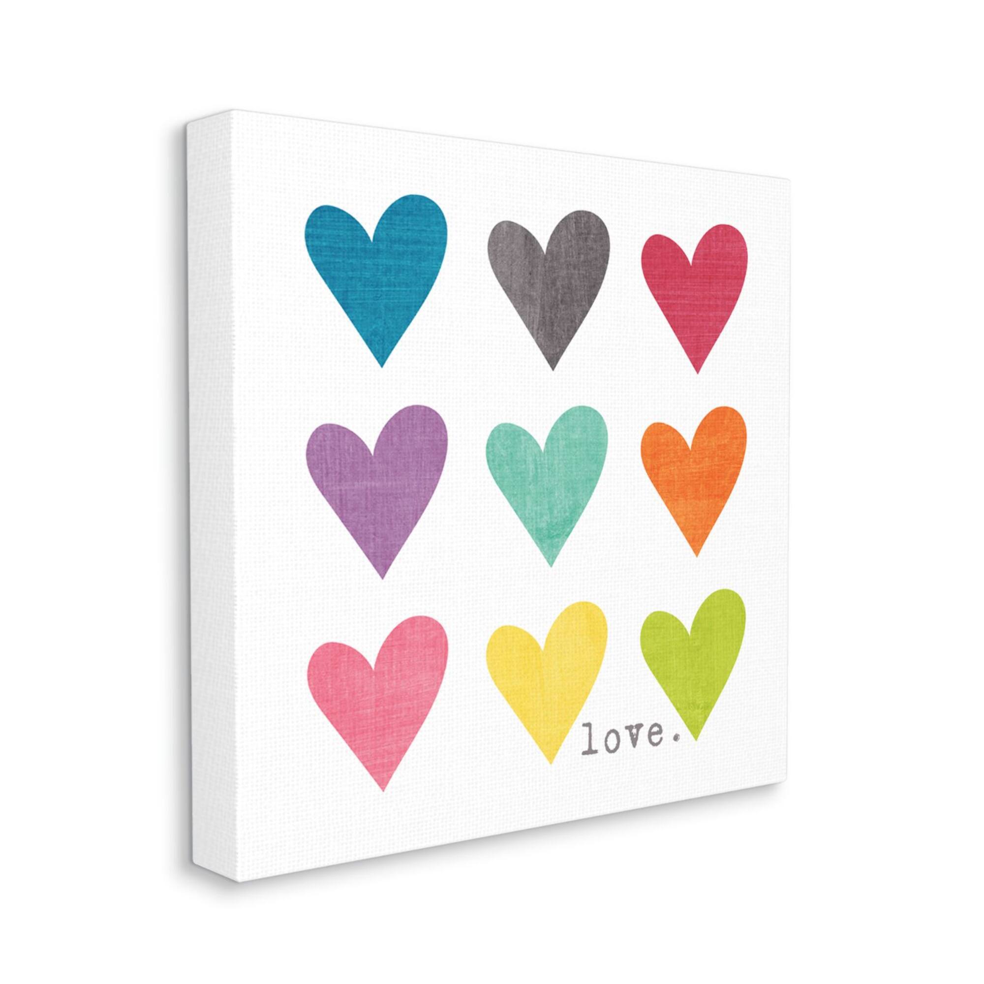 Stupell Industries Watercolor Cute Hearts Love Canvas Wall Art